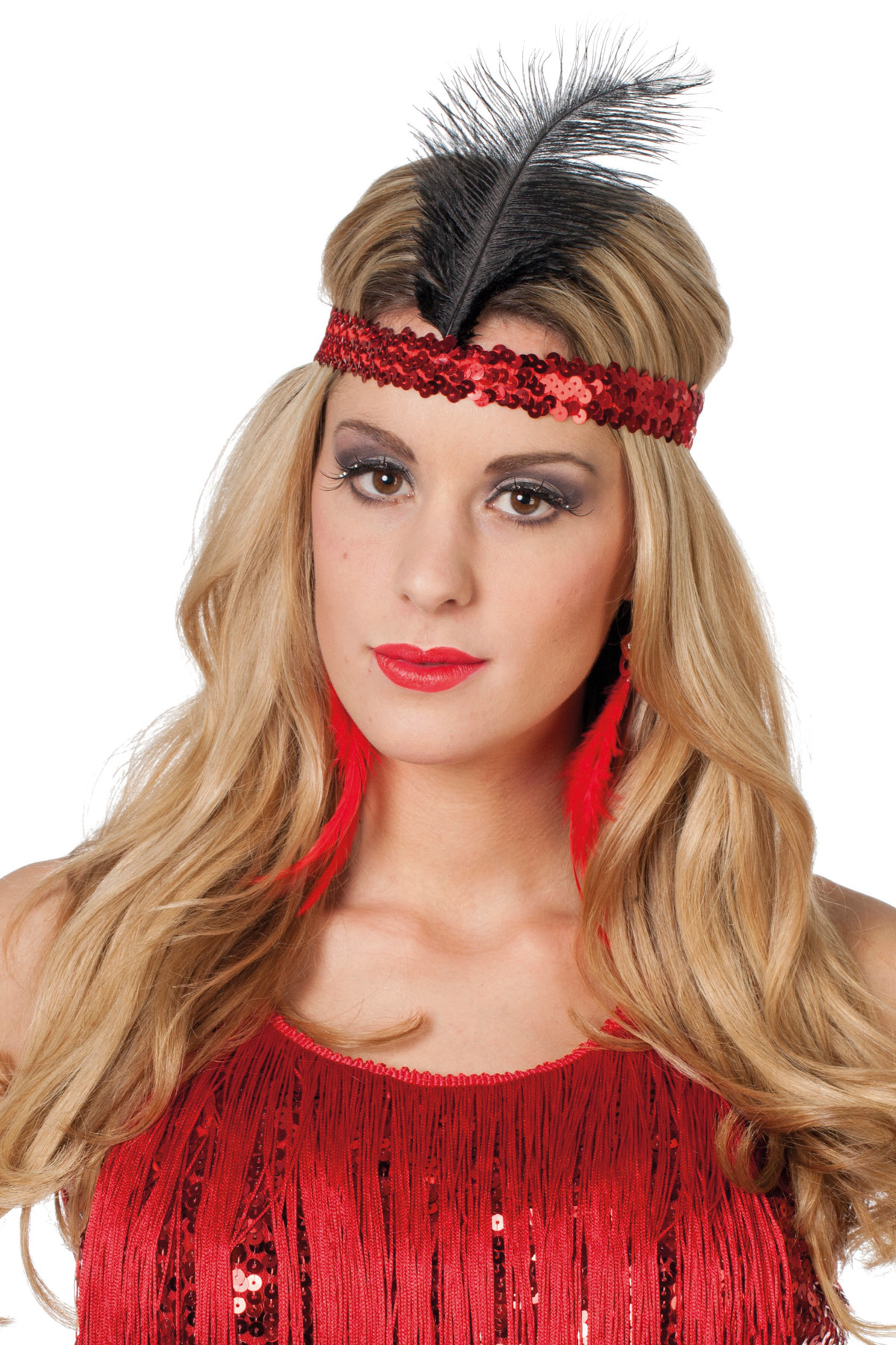 verkoop - attributen - Themafeest - Charleston hoofdband met pluim rood